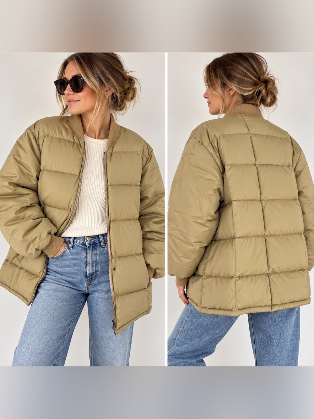 Vintage Pioneer Sportswear Down Insulated Puffer Jacket – Beige/Tan – Oversized